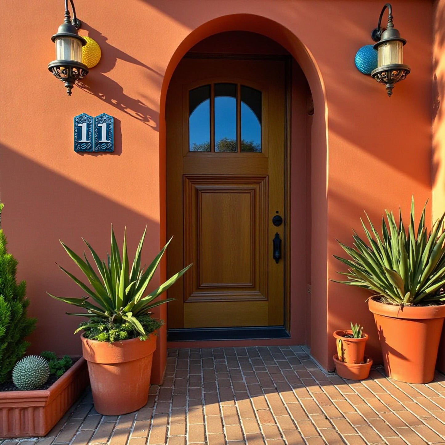 Handcrafted Deep Blue Ceramic House Number Tile: Turkish Design Address Plaque