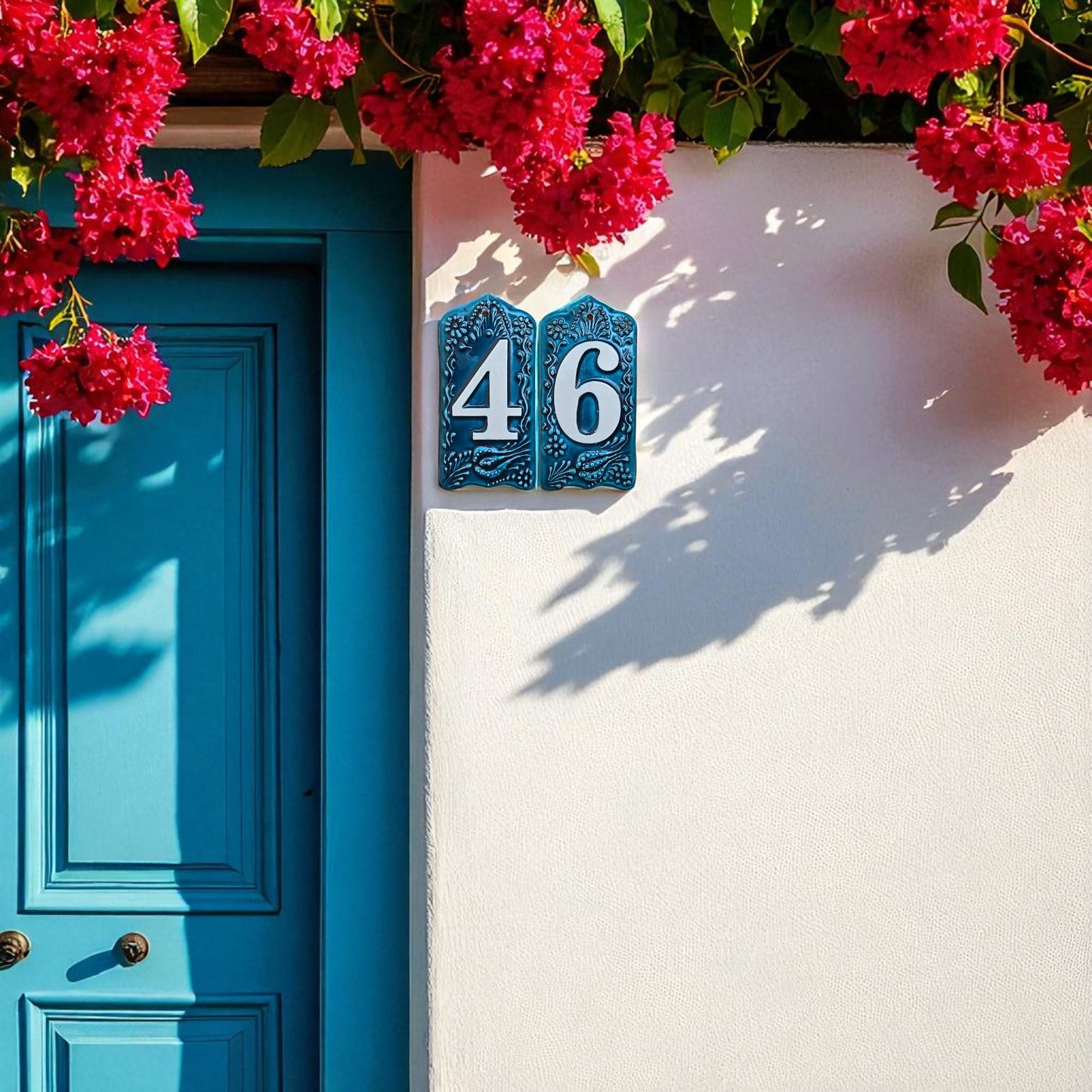 Handcrafted Deep Blue Ceramic House Number Tile: Turkish Design Address Plaque