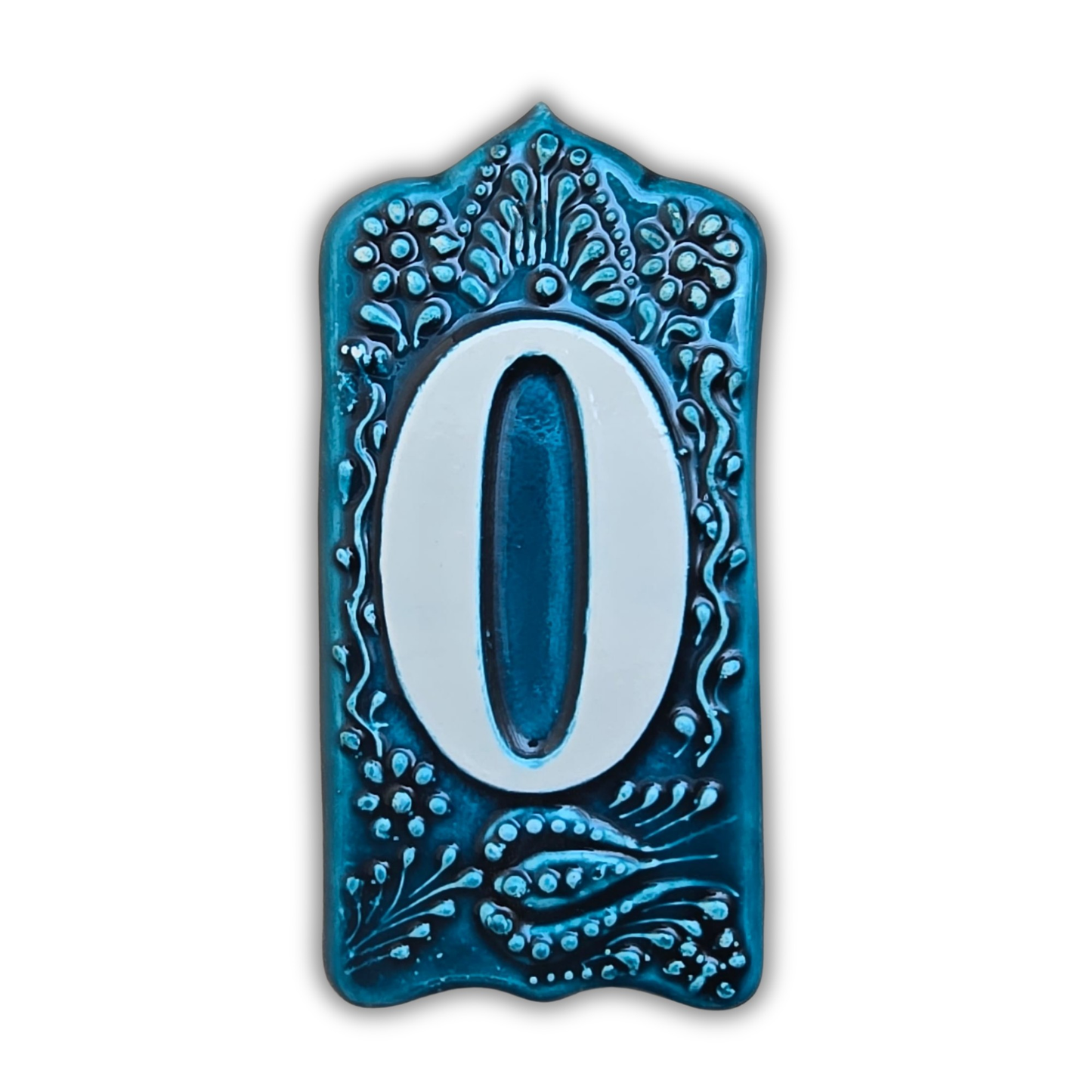 Handcrafted Deep Blue Ceramic House Number Tile: Turkish Design Address Plaque