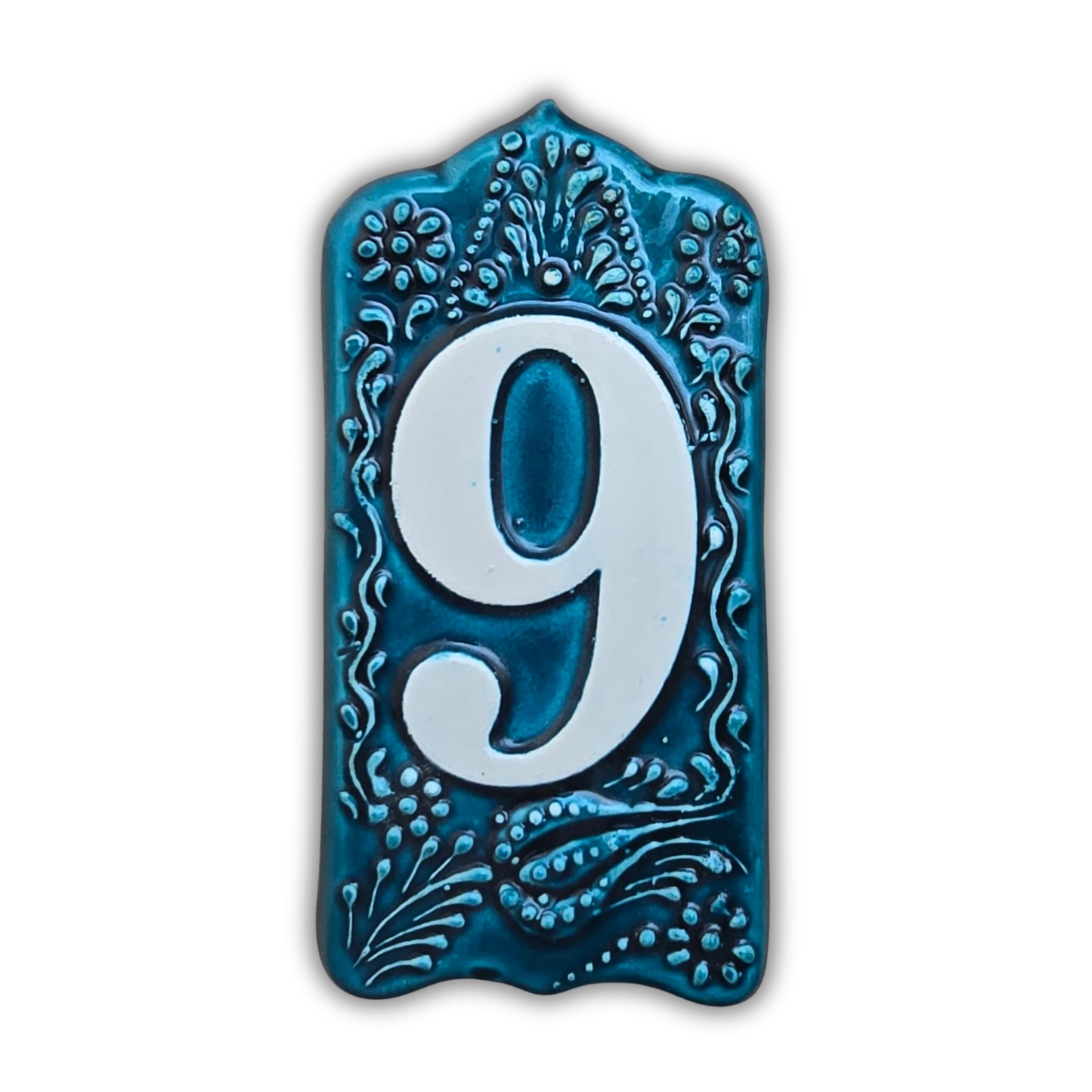 Handcrafted Deep Blue Ceramic House Number Tile: Turkish Design Address Plaque
