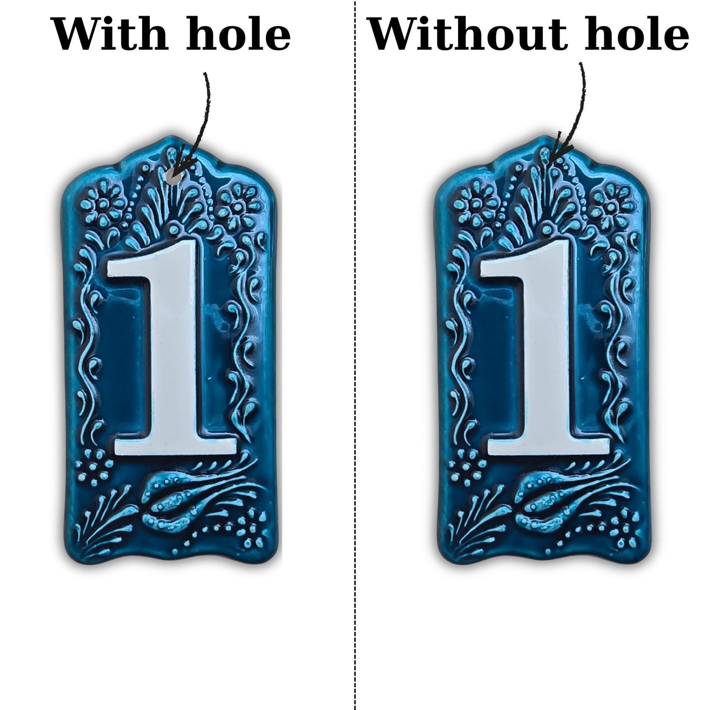 Handcrafted Deep Blue Ceramic House Number Tile: Turkish Design Address Plaque