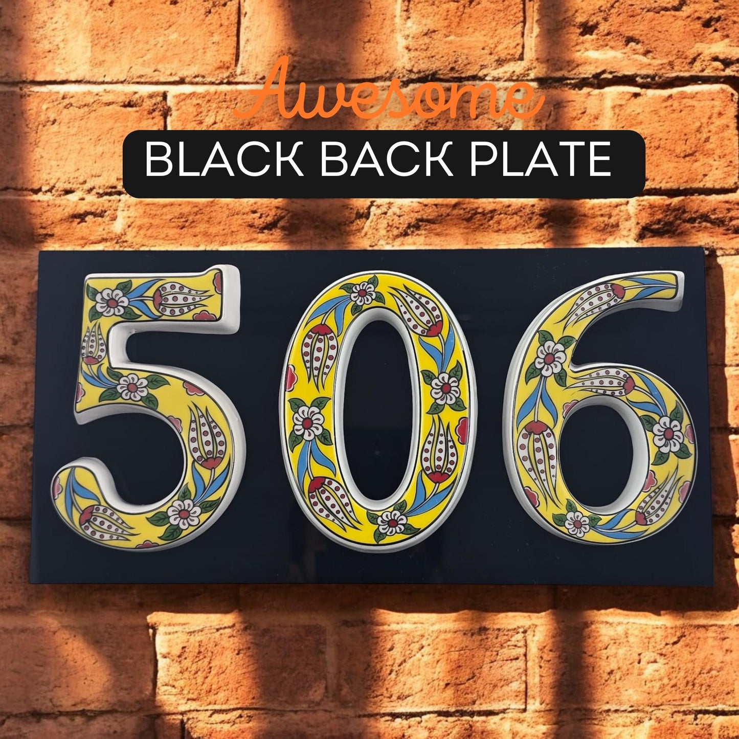 Tulip Ceramic House Numbers: Hand Decorated Address Plaque