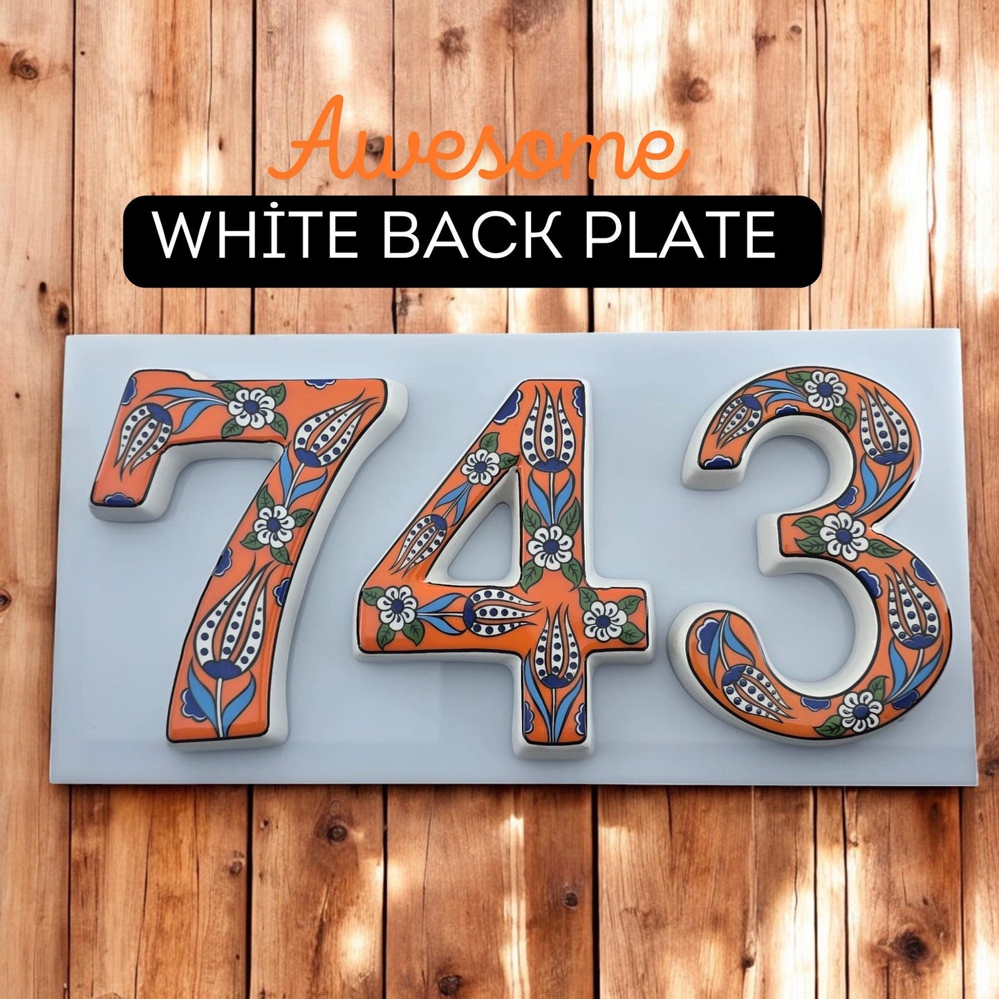 Tulip Ceramic House Numbers: Hand Decorated Address Plaque