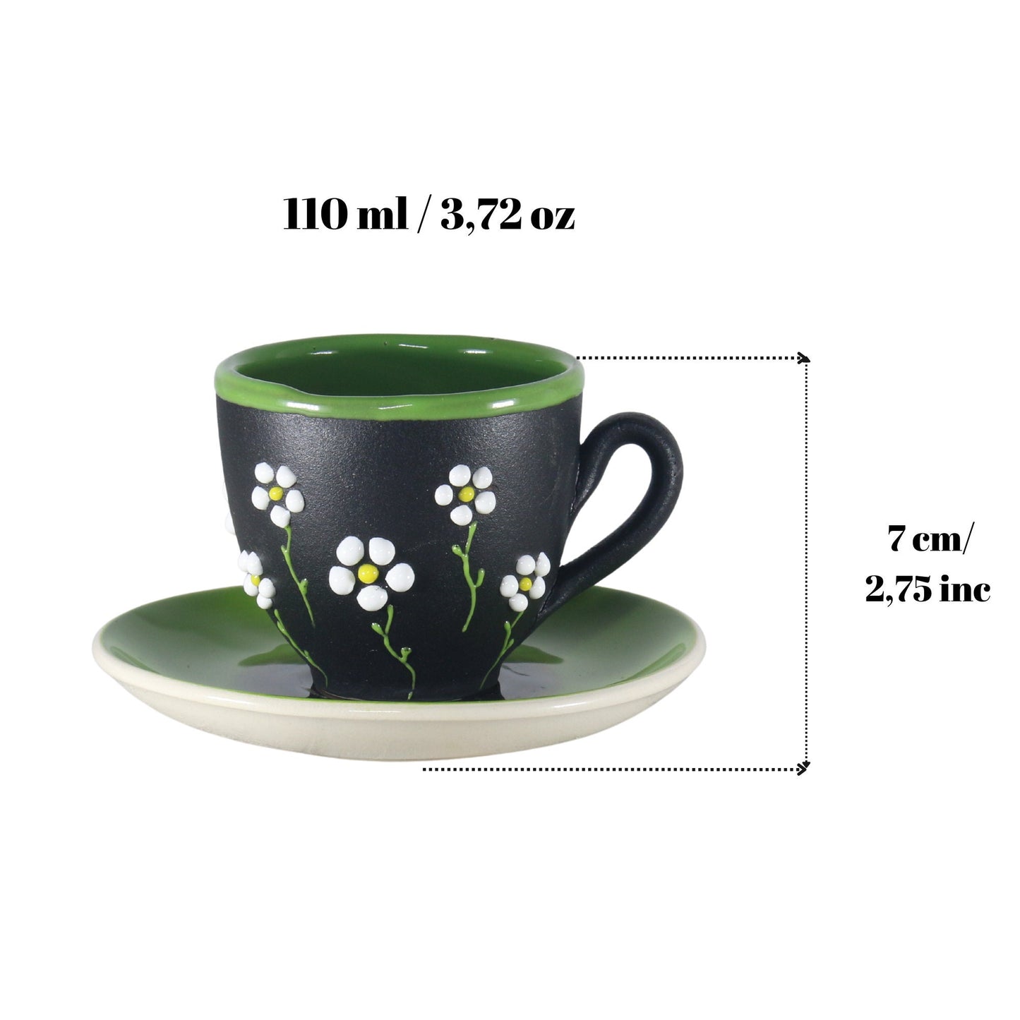 Ceramic Espresso Mug Set: Hand-Painted Cherry & Daisy Design