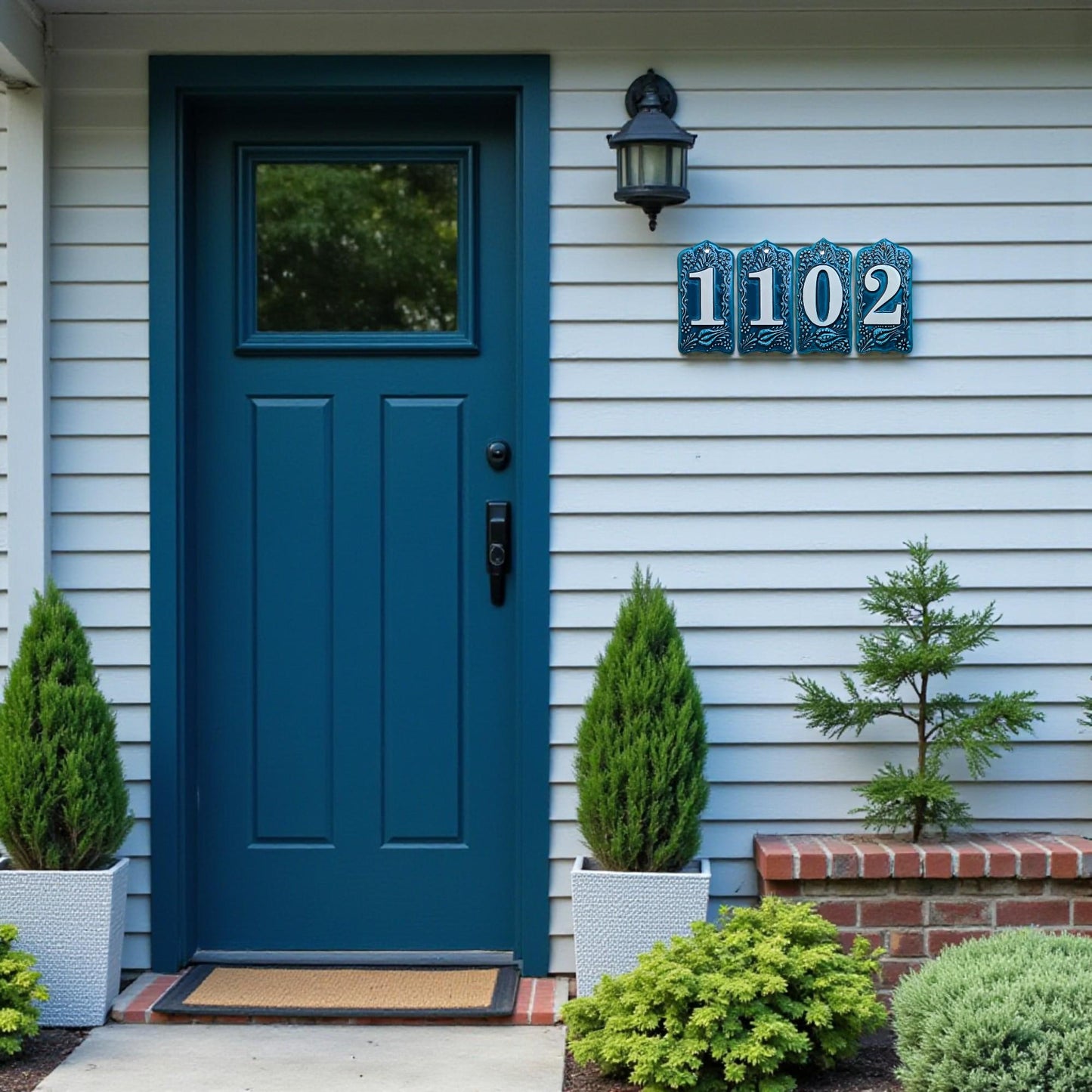 Handcrafted Deep Blue Ceramic House Number Tile: Turkish Design Address Plaque