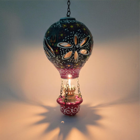 Hand-Painted Hot Air Balloon Hanging Lamp – Vintage Style Gas Lantern