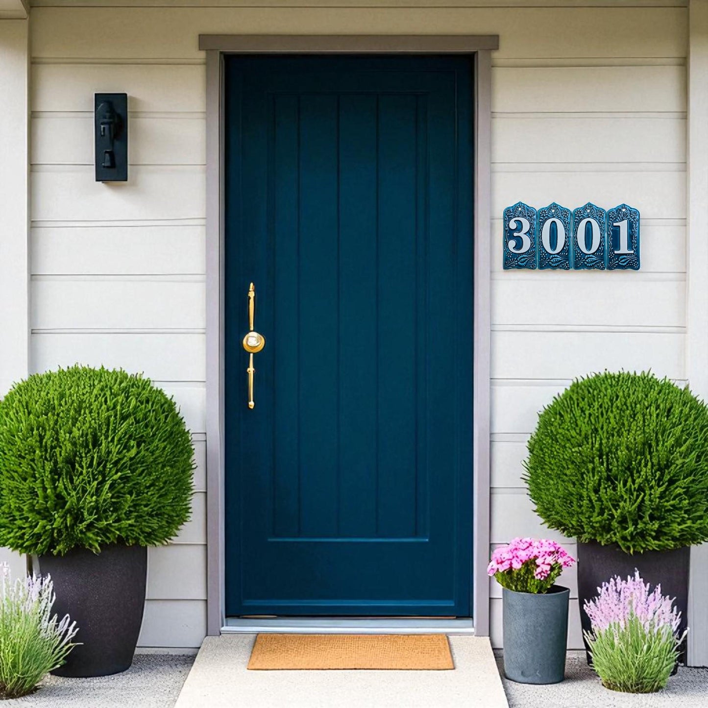Handcrafted Deep Blue Ceramic House Number Tile: Turkish Design Address Plaque