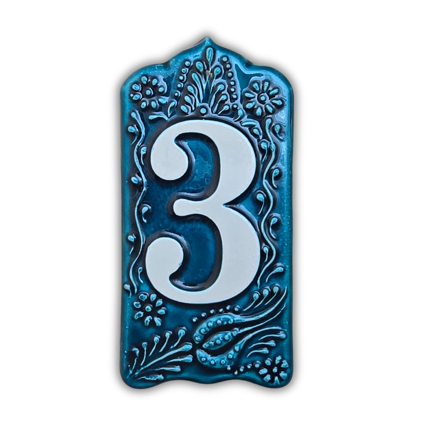 Handcrafted Deep Blue Ceramic House Number Tile: Turkish Design Address Plaque