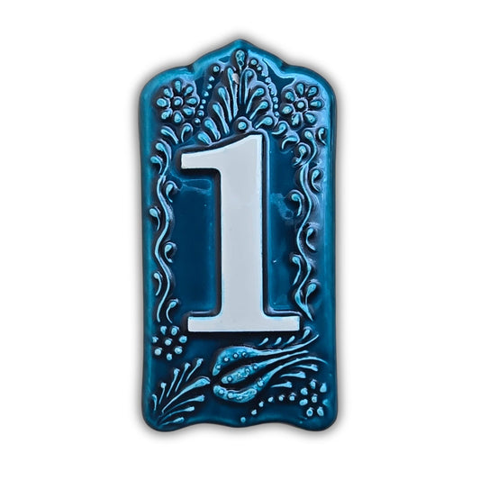 Handcrafted Deep Blue Ceramic House Number Tile: Turkish Design Address Plaque