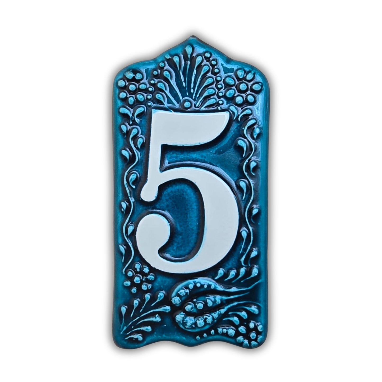 Handcrafted Deep Blue Ceramic House Number Tile: Turkish Design Address Plaque