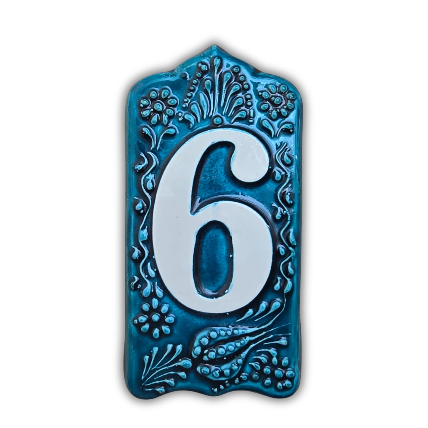Handcrafted Deep Blue Ceramic House Number Tile: Turkish Design Address Plaque