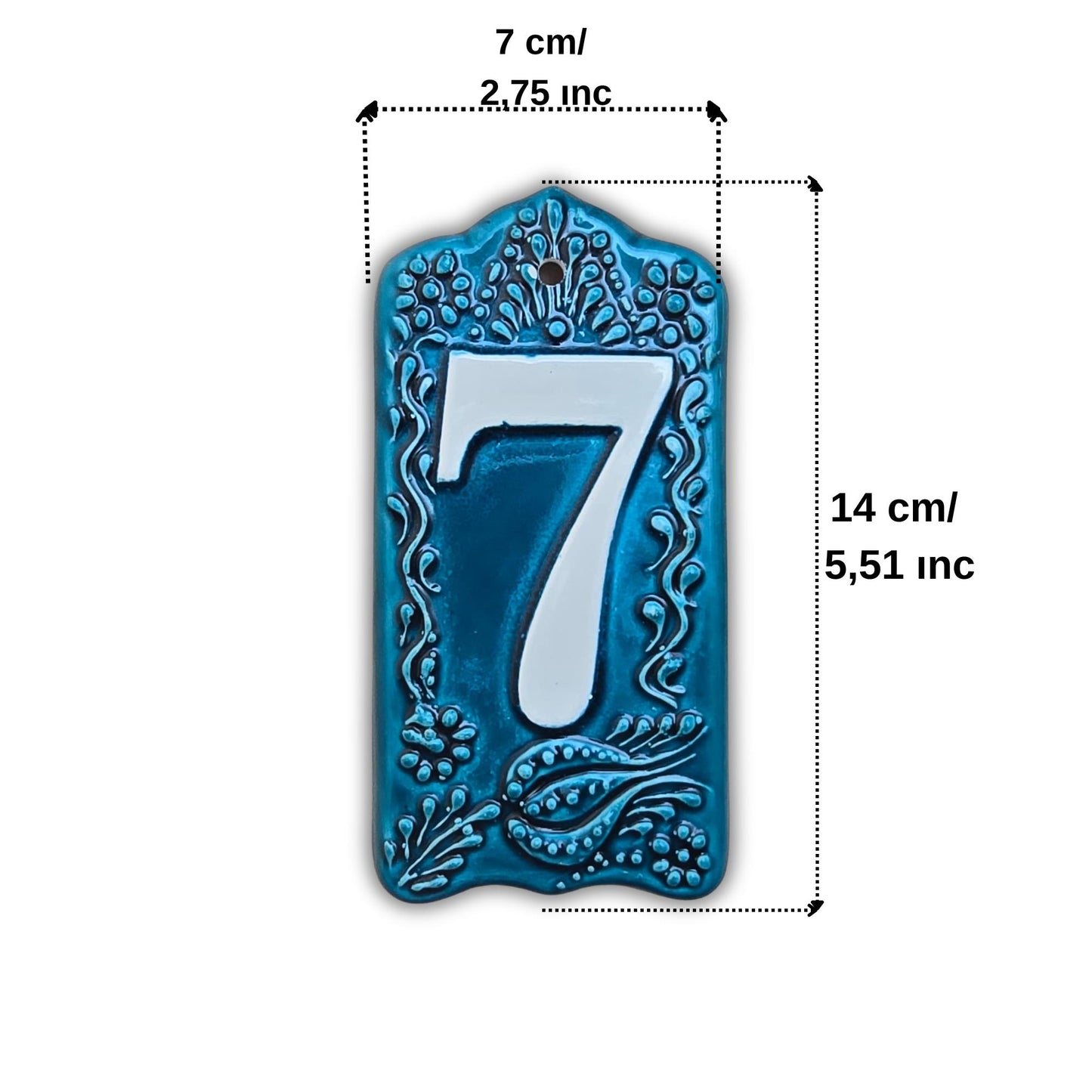 Handcrafted Deep Blue Ceramic House Number Tile: Turkish Design Address Plaque