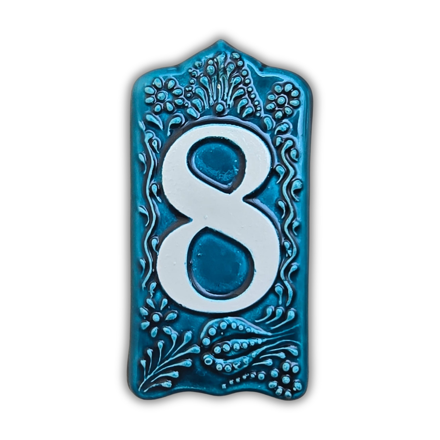 Handcrafted Deep Blue Ceramic House Number Tile: Turkish Design Address Plaque