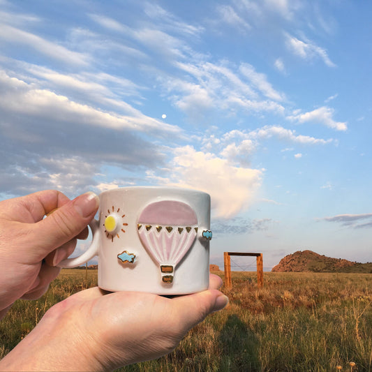 Handmade Ceramic Coffee Mug: Whimsical Hot Air Balloon Design