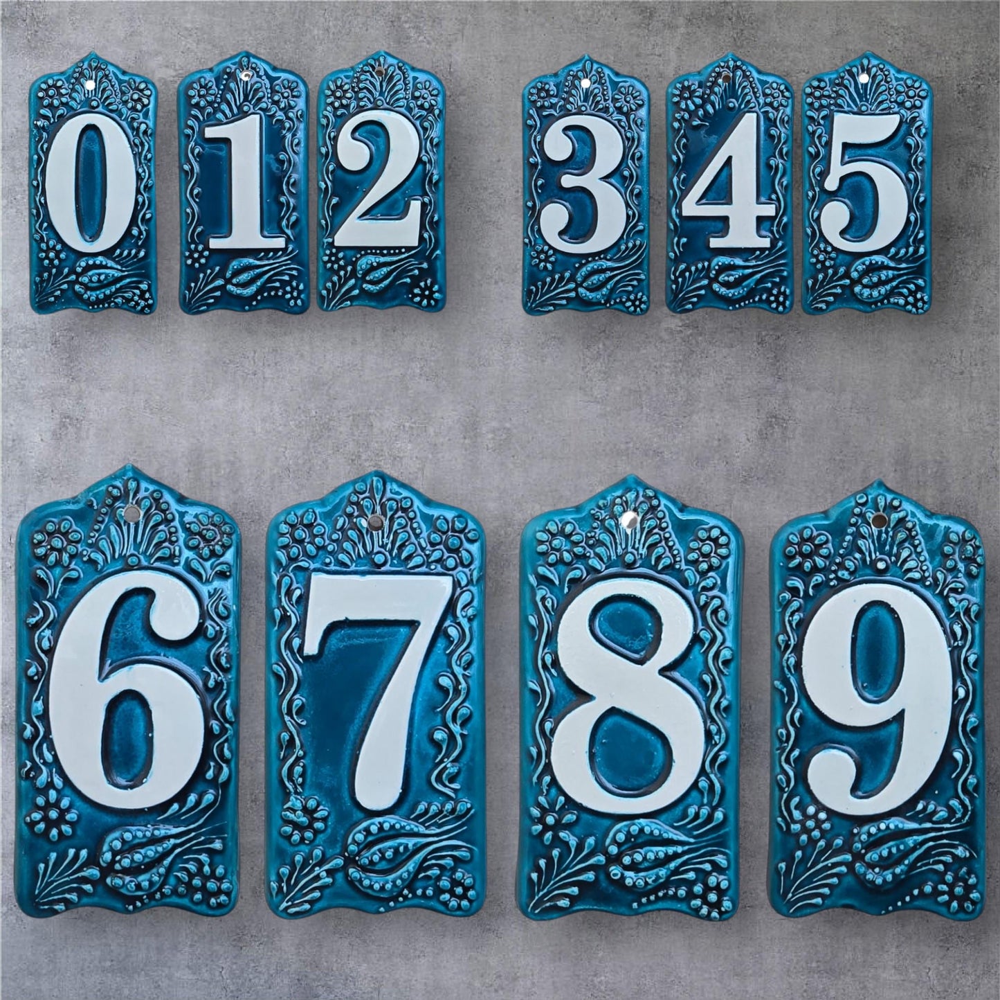 Handcrafted Deep Blue Ceramic House Number Tile: Turkish Design Address Plaque