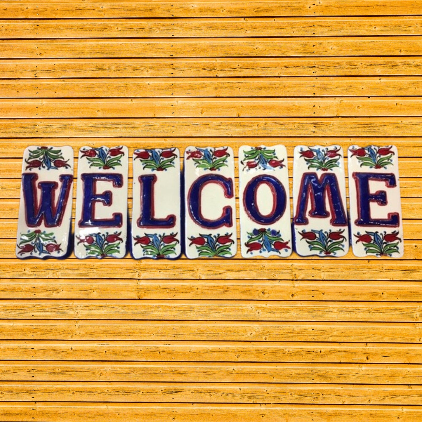 Handmade Ceramic Door Number: Floral Painted House Sign