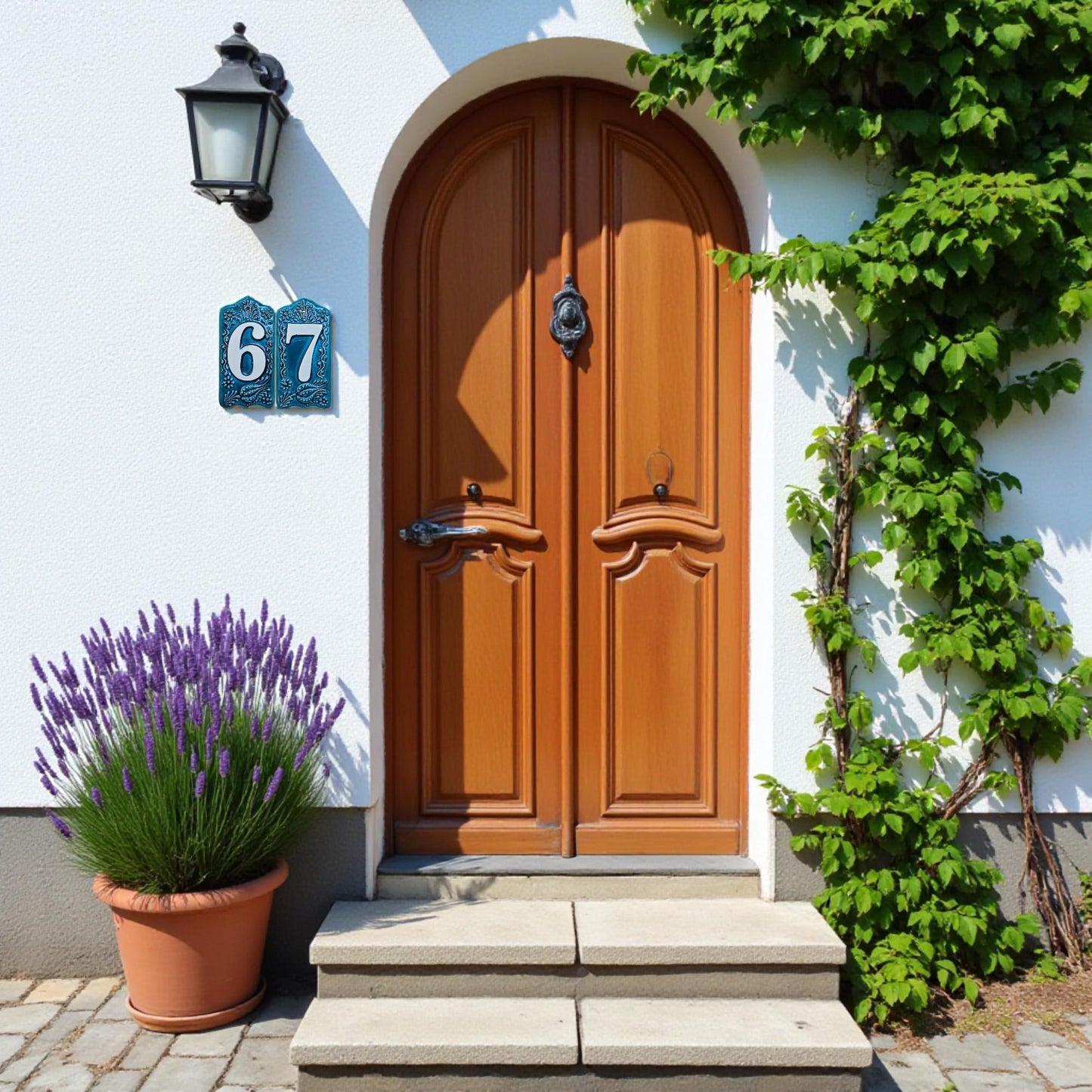 Handcrafted Deep Blue Ceramic House Number Tile: Turkish Design Address Plaque