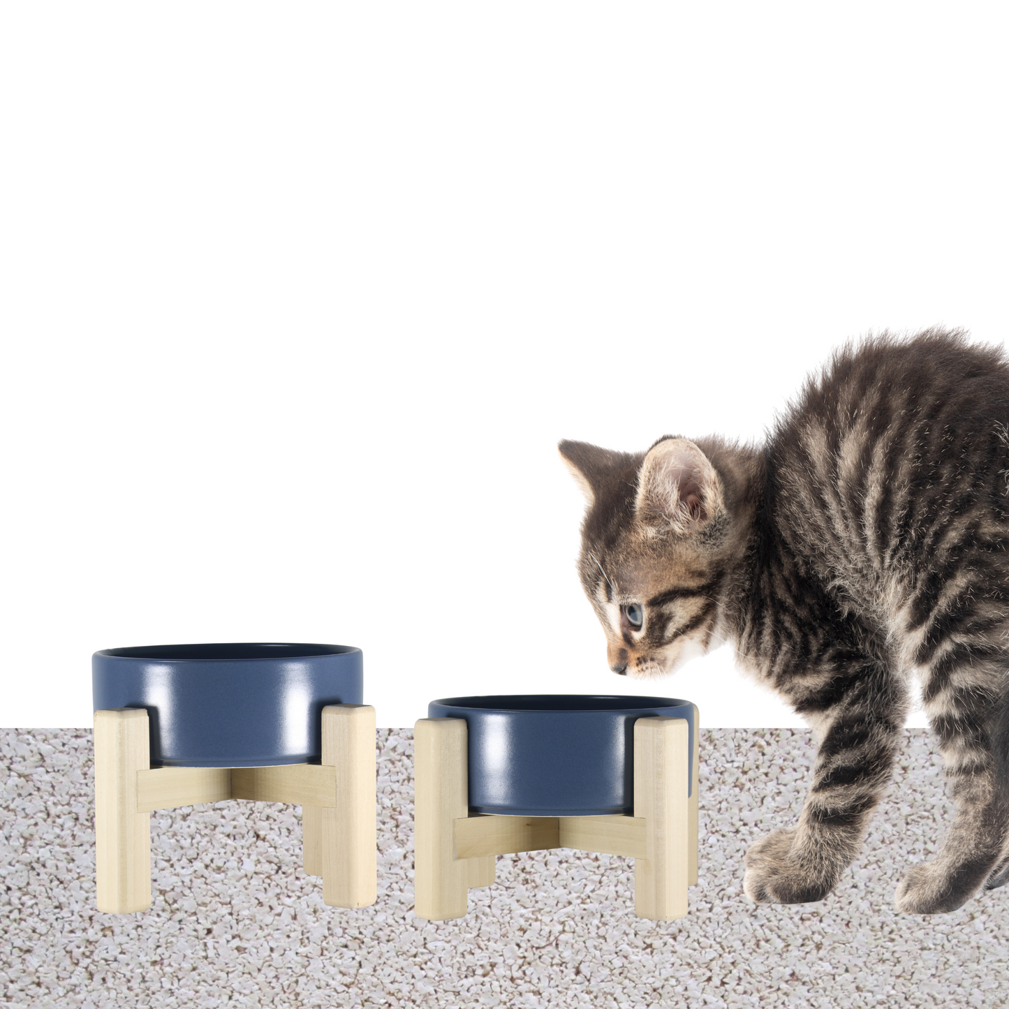 Ceramic Pet Bowl with raised Wooden stand