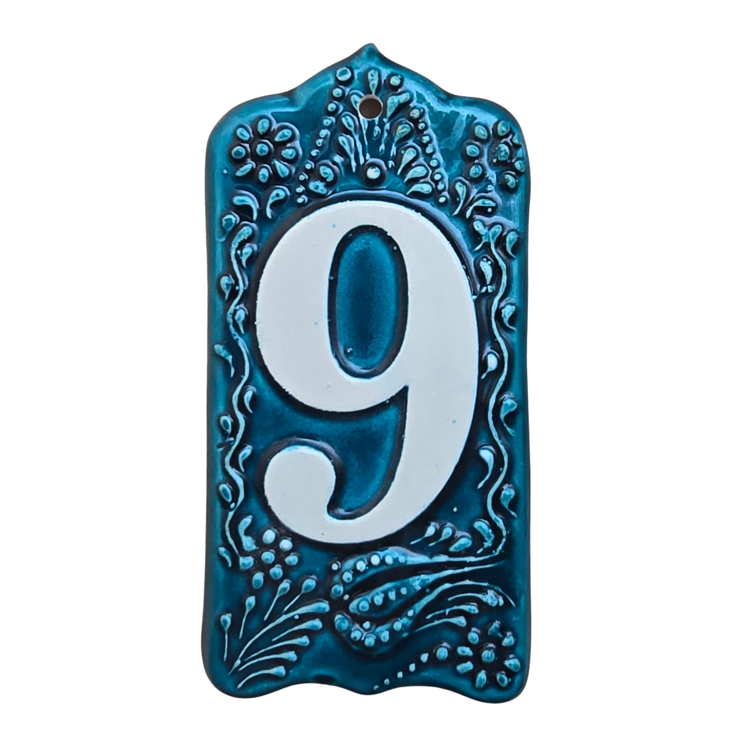 Handcrafted Deep Blue Ceramic House Number Tile: Turkish Design Address Plaque