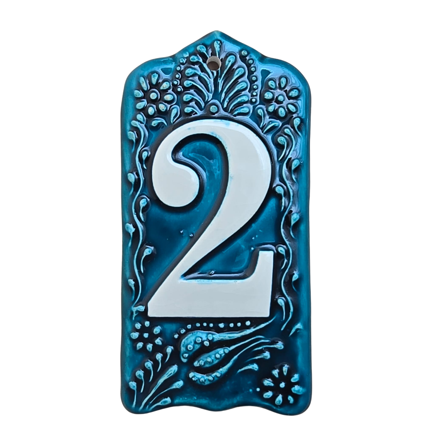 Handcrafted Deep Blue Ceramic House Number Tile: Turkish Design Address Plaque