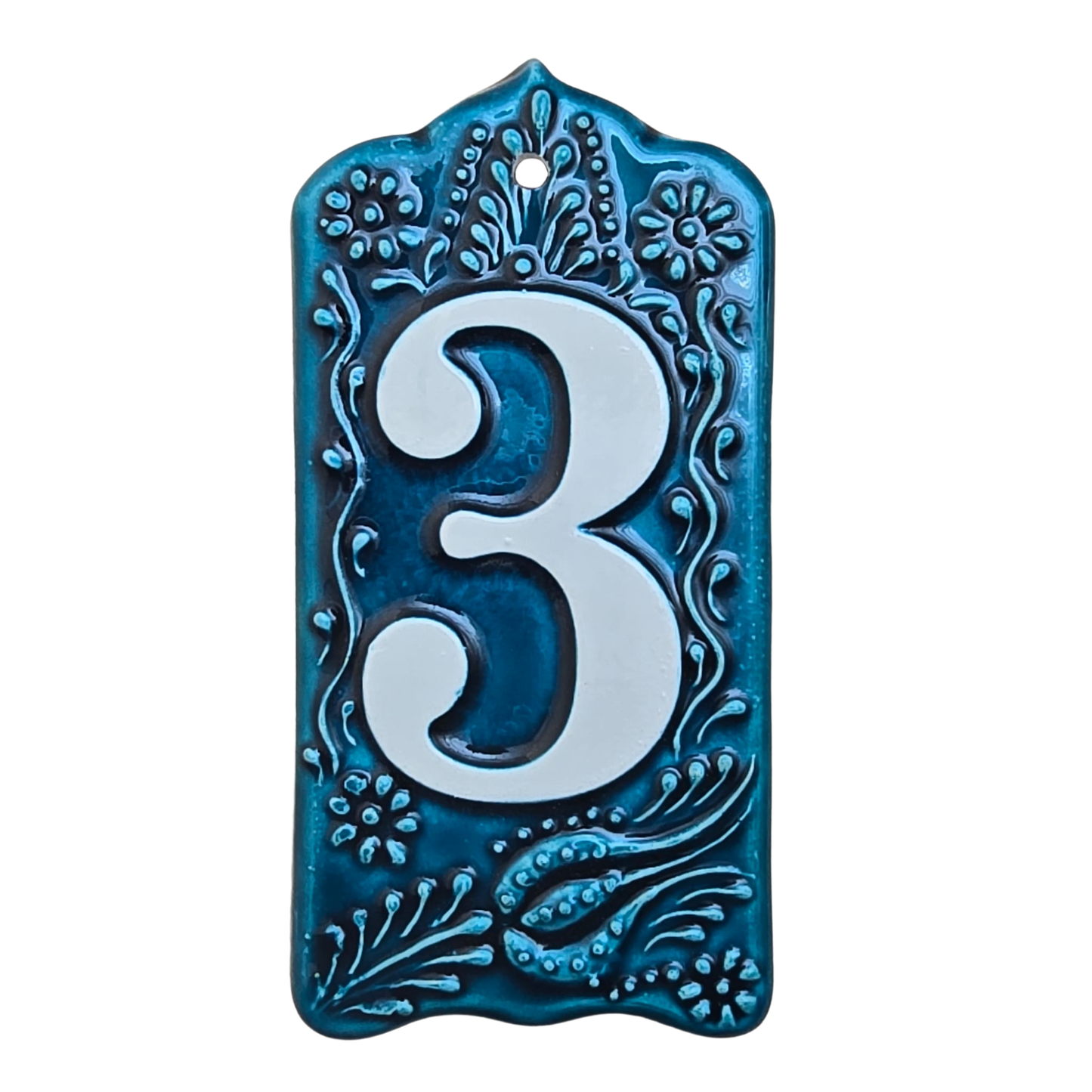 Handcrafted Deep Blue Ceramic House Number Tile: Turkish Design Address Plaque