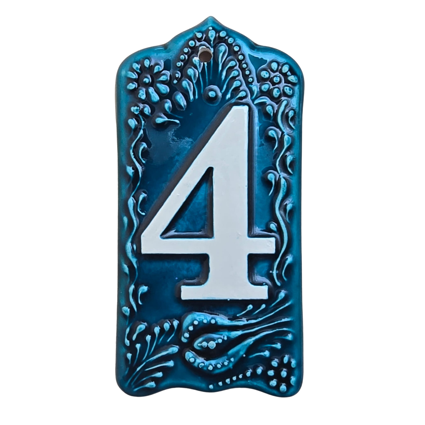 Handcrafted Deep Blue Ceramic House Number Tile: Turkish Design Address Plaque