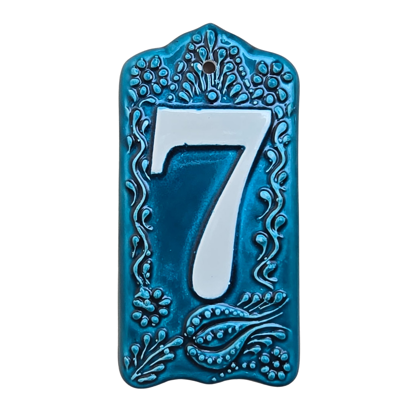 Handcrafted Deep Blue Ceramic House Number Tile: Turkish Design Address Plaque