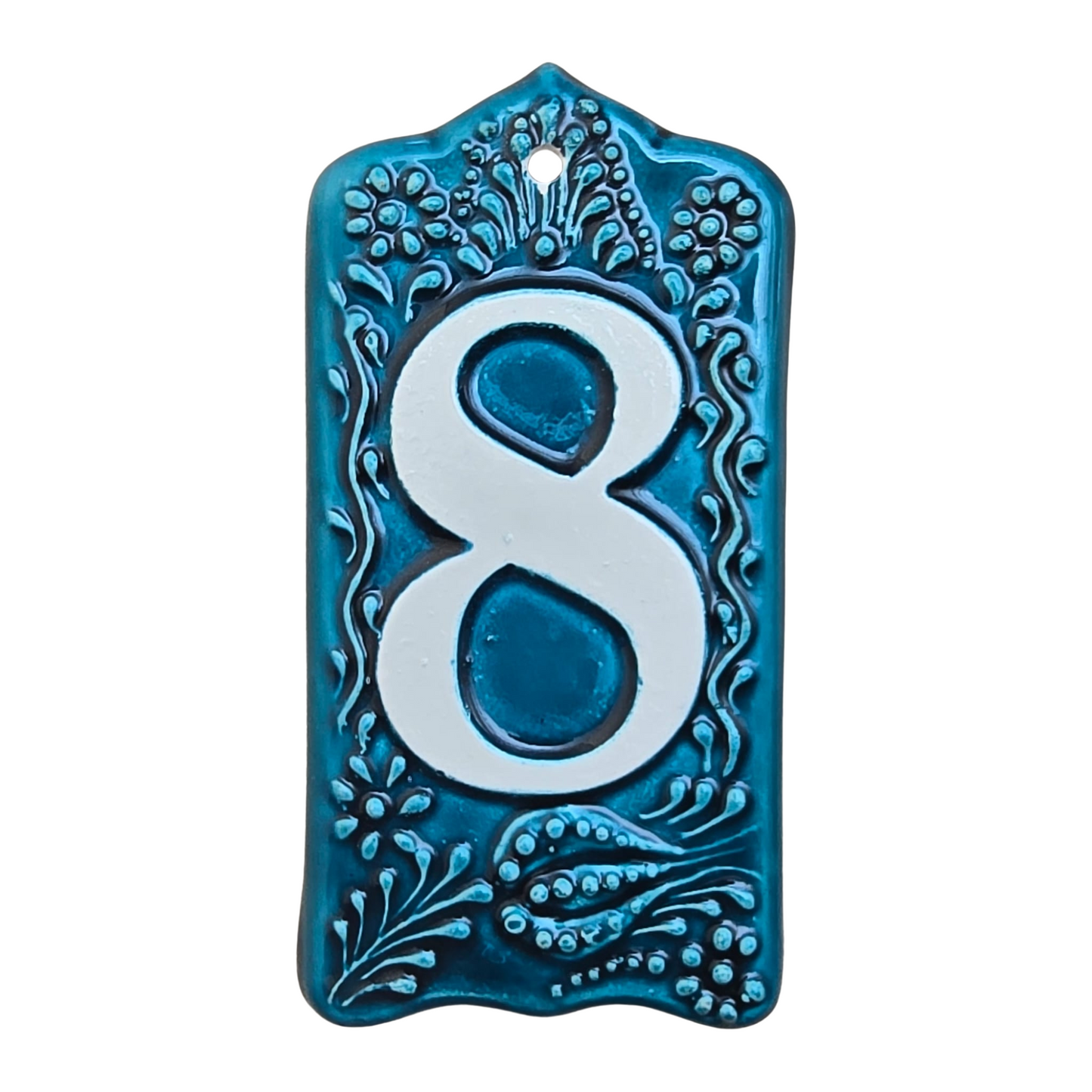 Handcrafted Deep Blue Ceramic House Number Tile: Turkish Design Address Plaque